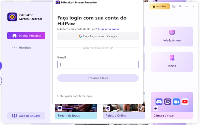 Registre o gravador de tela edimakor