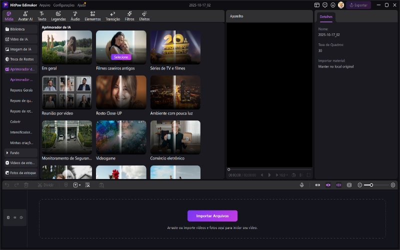 escolha o modo de aprimoramento de vídeo