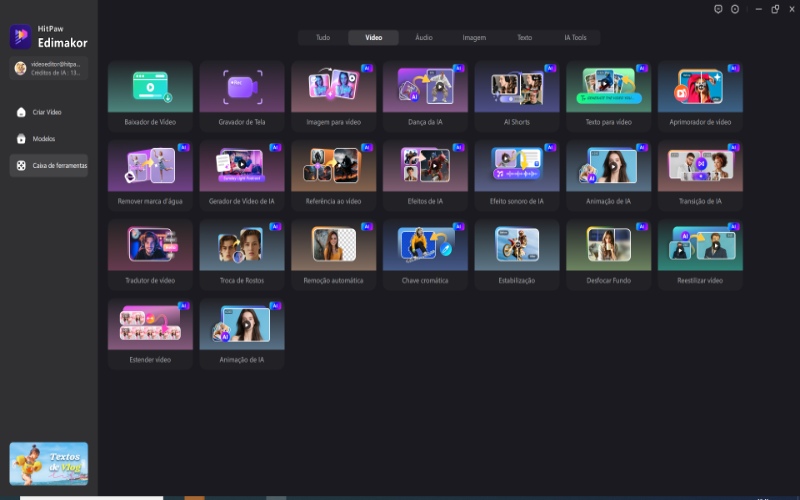 escolha vídeo para vídeo