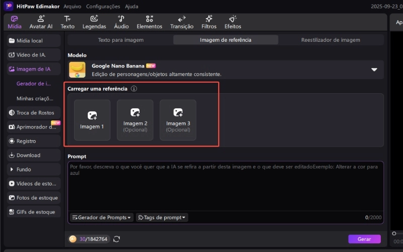 upload de imagem de referência de IA