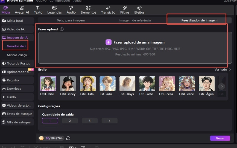 reestilizador de imagem de IA carregar imagem