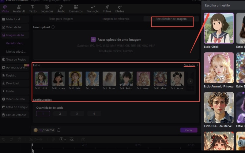 escolha de estilo de remodelador de imagem de IA