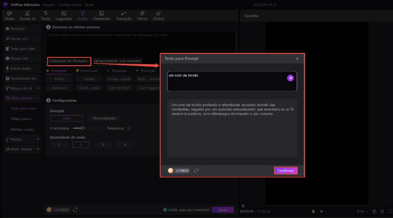 gerador de prompt de som com ia