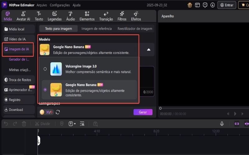 texto de IA para imagem nano banana