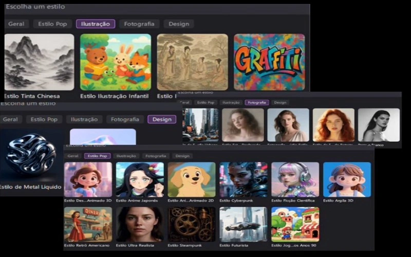 biblioteca de estilo de conversão de texto em imagem com IA