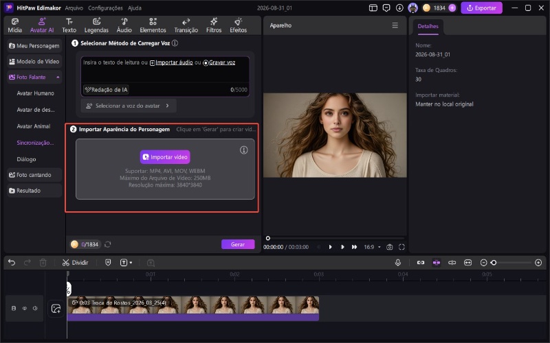 Gerador de vídeos com avatar de IA