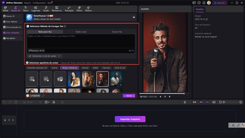 ai cantando foto upload áudio