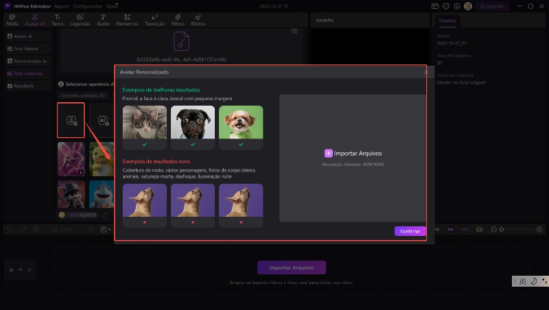 foto de canto de IA avatar personalizado