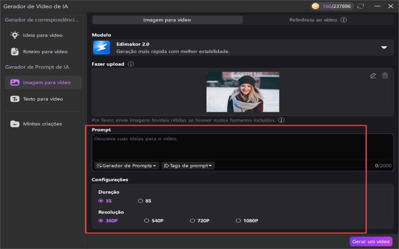 Definindo os parâmetros da imagem