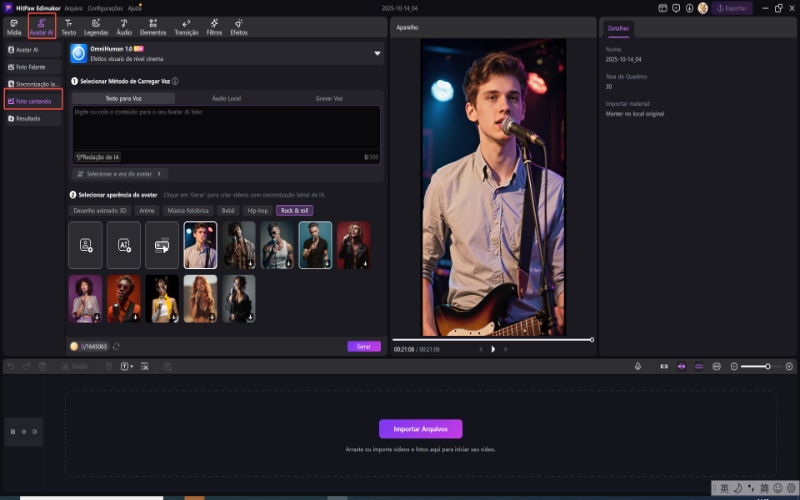Foto de canto com IA, passo 2