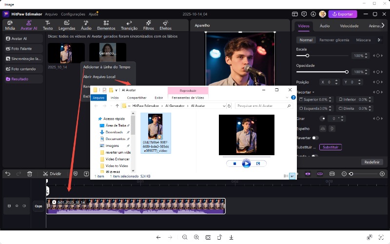 Foto de canto com IA, passo 3