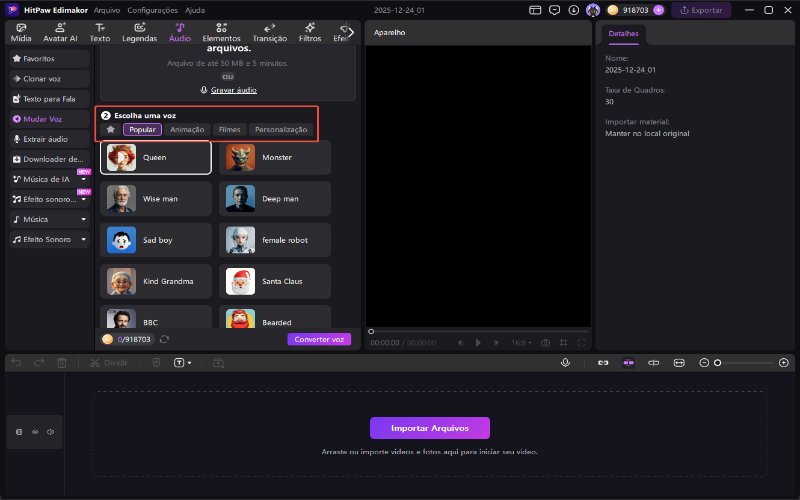 escolha o seu efeito de voz