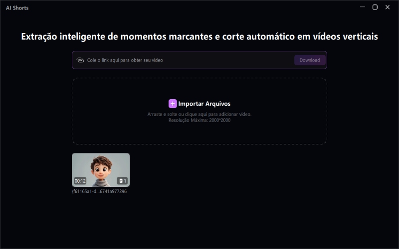 ai shorts importa um vídeo longo