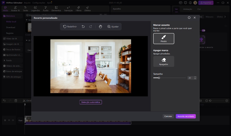 detecção automática de recorte personalizado