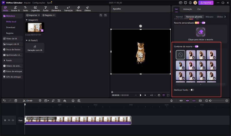 Adicione efeitos ao recorte personalizado