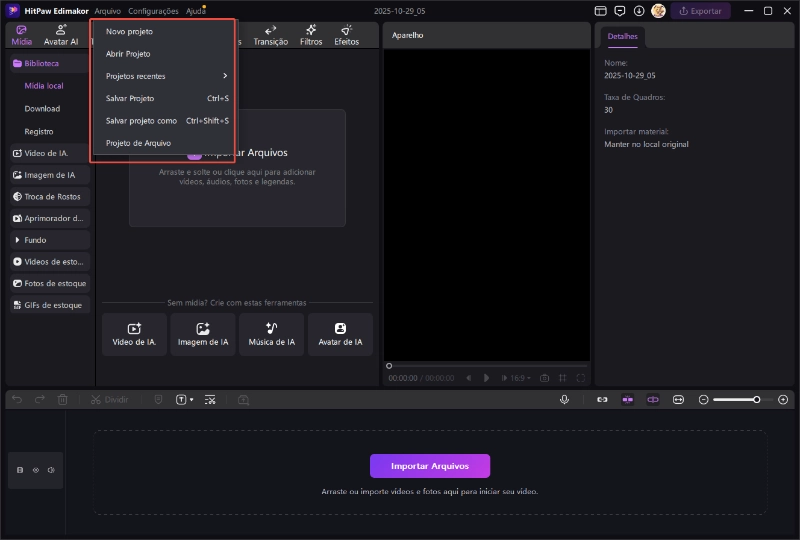 Arquivos de arrastar e soltar do Edimakor