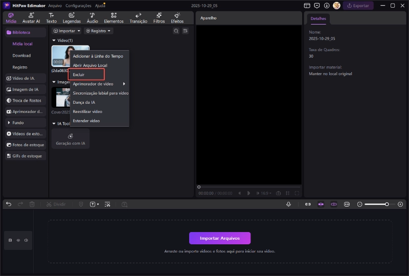 excluir arquivos de mídia