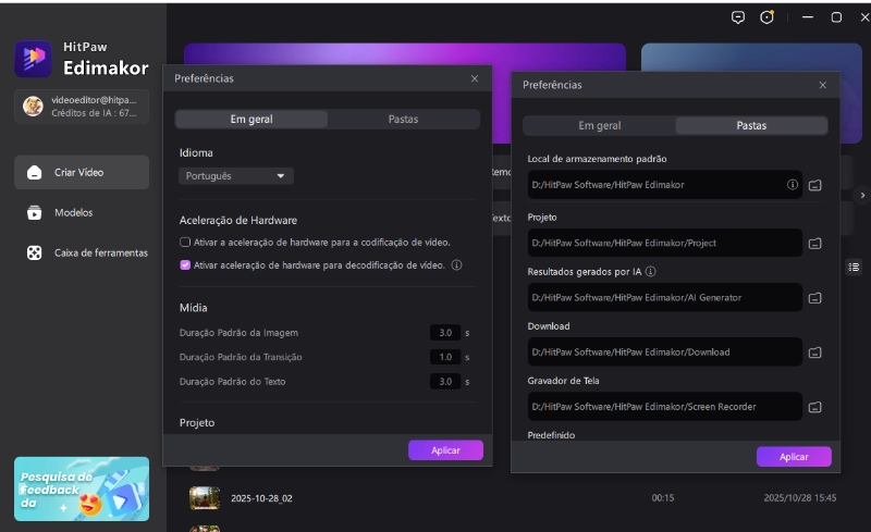 definindo preferências