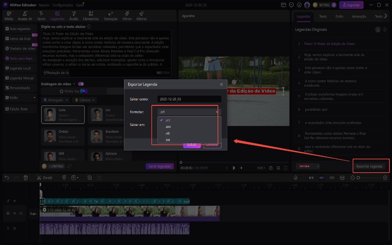 HitPaw Edimakor - Legendas automáticas - Salvar arquivo de legendas