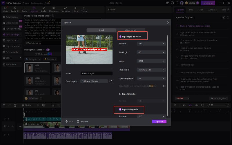 HitPaw Edimakor legendas automáticas - exporte o vídeo com legendas.