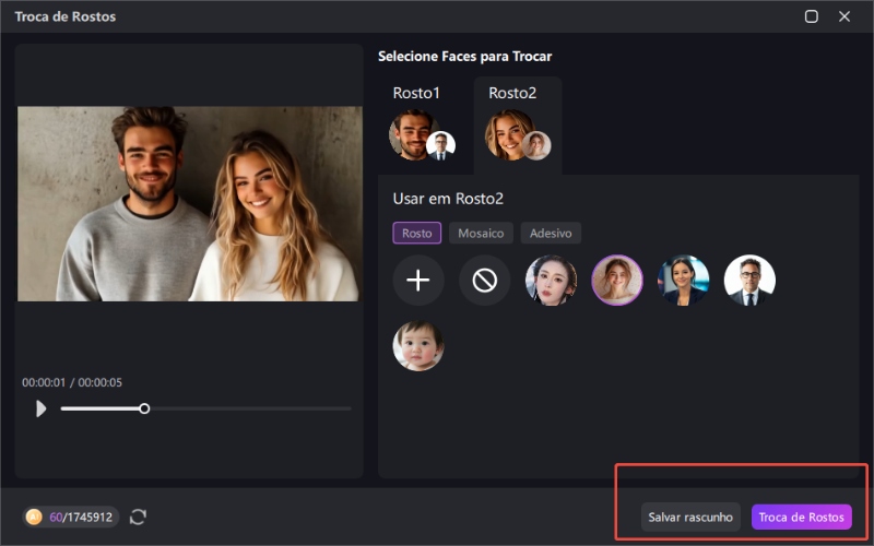 Composição facial com reconhecimento facial de vídeo