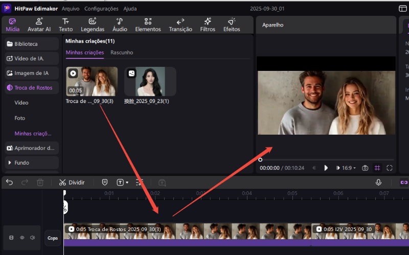 Exportar vídeo de troca de rosto