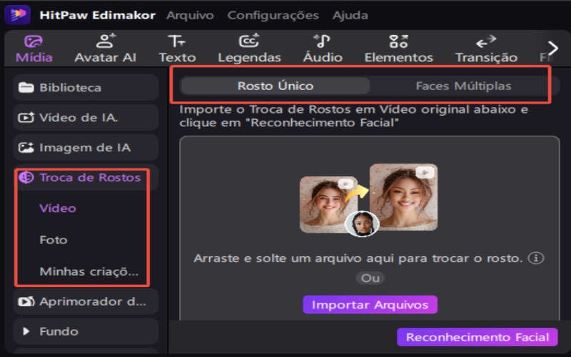 Iniciar troca de rosto