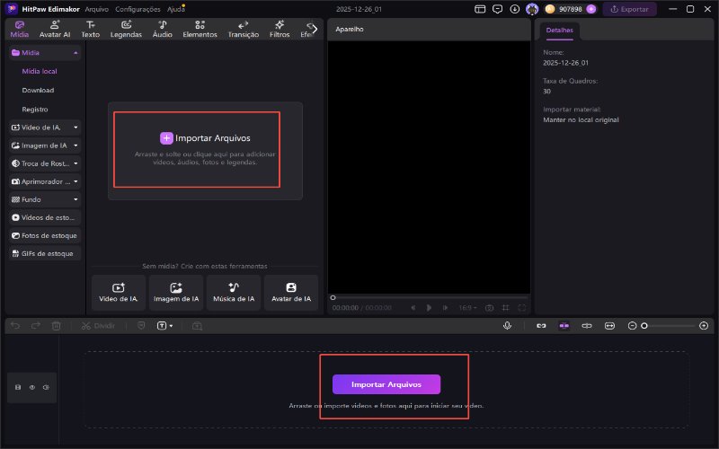 legenda automática hitpaw edimakor - importar vídeo
