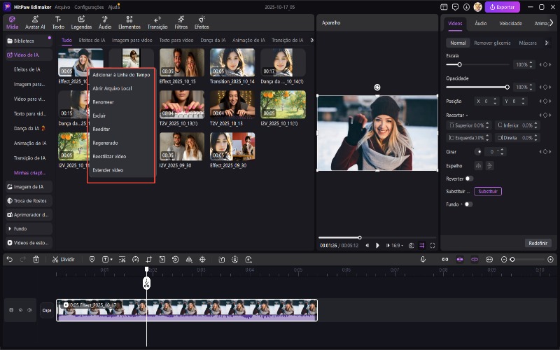 editar imagem para vídeo - opções de clique com o botão direito