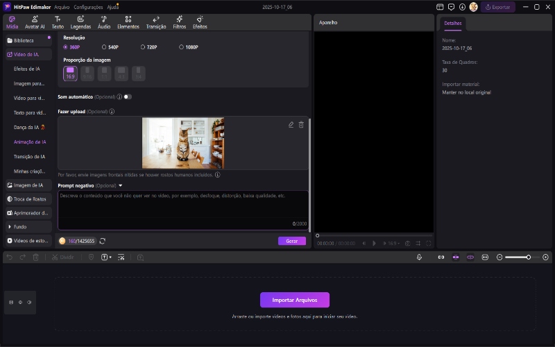animação de IA para upload de imagem