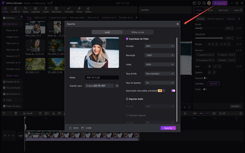 Visualizar e exportar animação de IA