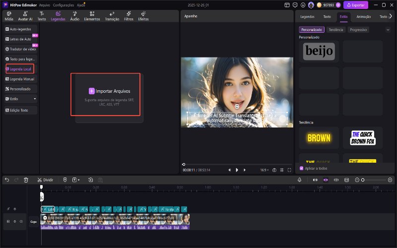 HitPaw Edimakor legendas automáticas - legendas locais