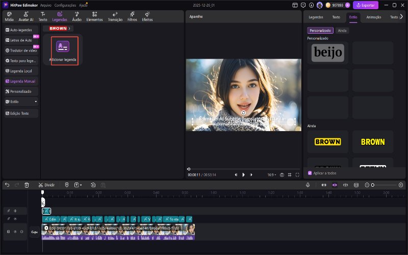 HitPaw Edimakor legendas automáticas - adicionar legendas manualmente