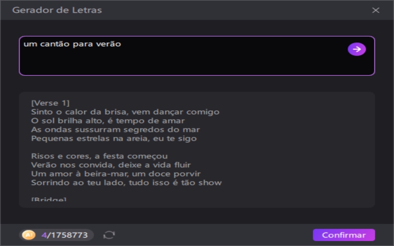 resultado do gerador de texto para letra de música