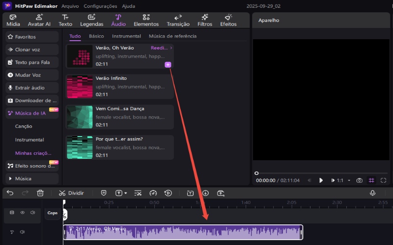 texto para música adicionar à linha do tempo