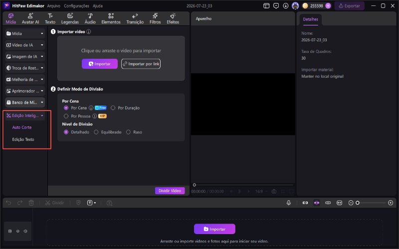 Acessar a Edição Baseada em Texto pelo painel de Mídia