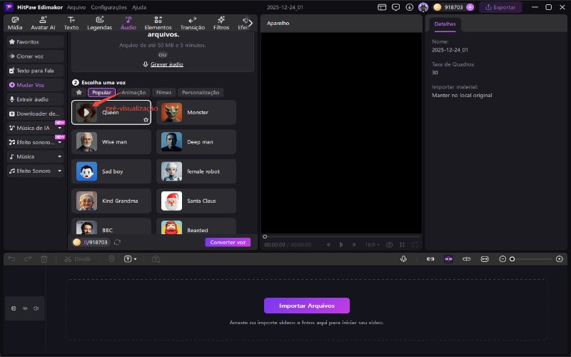 visualizar efeitos de voz