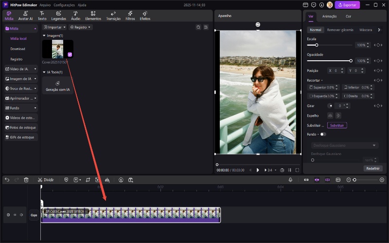 Importe o vídeo para o edimakor para remoção do fundo.