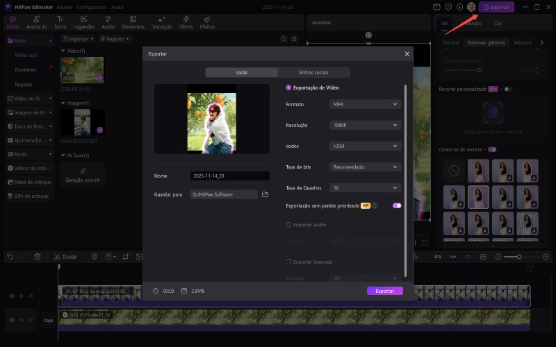 Exporte o vídeo após remover o fundo.
