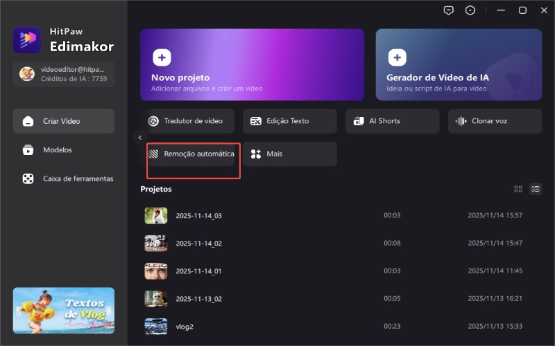 edimakor acesso rápido para remover e desfocar o fundo do vídeo