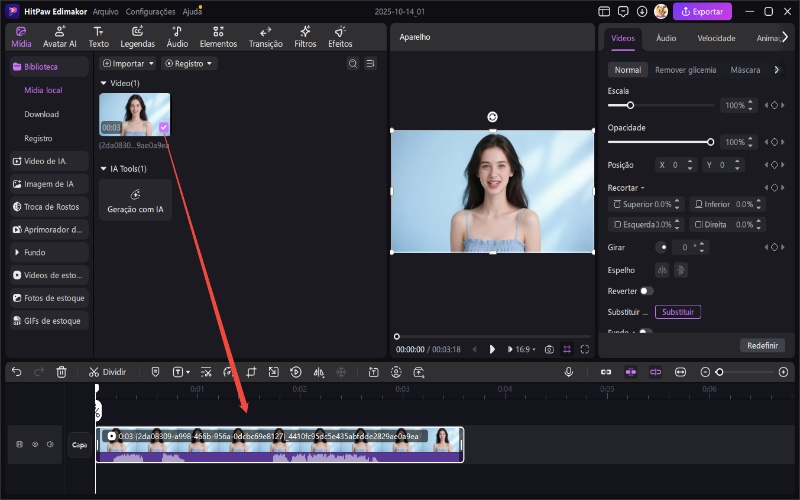 adicionar um vídeo à linha do tempo