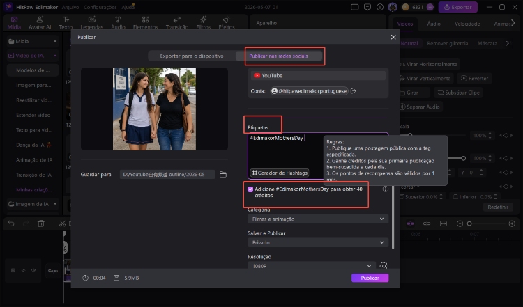 exportar e ganhar créditos