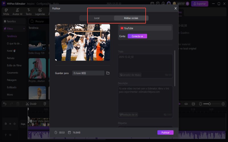 Use o recurso de corte de vídeo inteligente com IA.