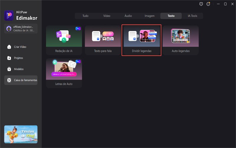 HitPaw Edimakor legendas automáticas - acesso rápido para dividir legendas