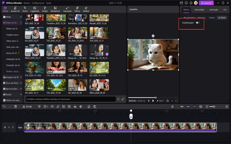 software de estabilização de vídeo