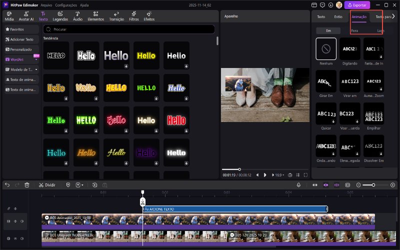 efeito de edição de texto