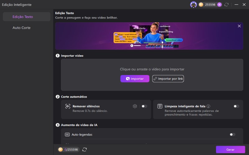 Importar vídeo para edição baseada em texto