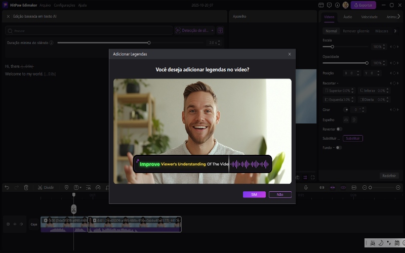 edição baseada em texto adicionar legendas ao vídeo