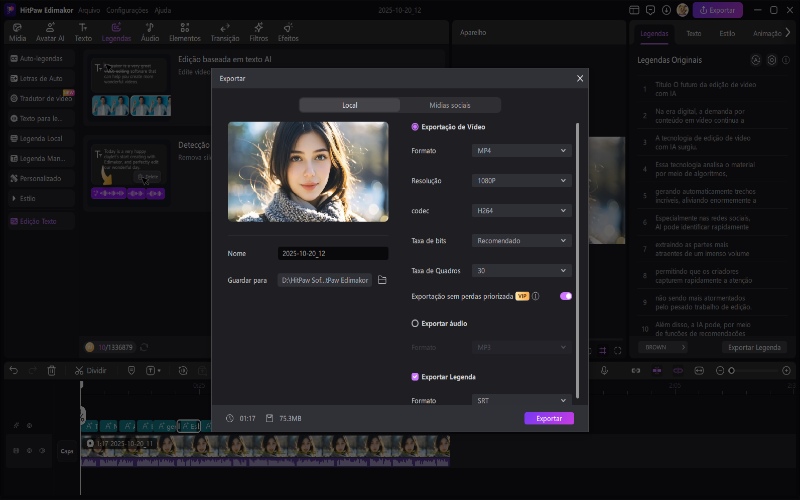 Exportar o vídeo de edição baseado em texto