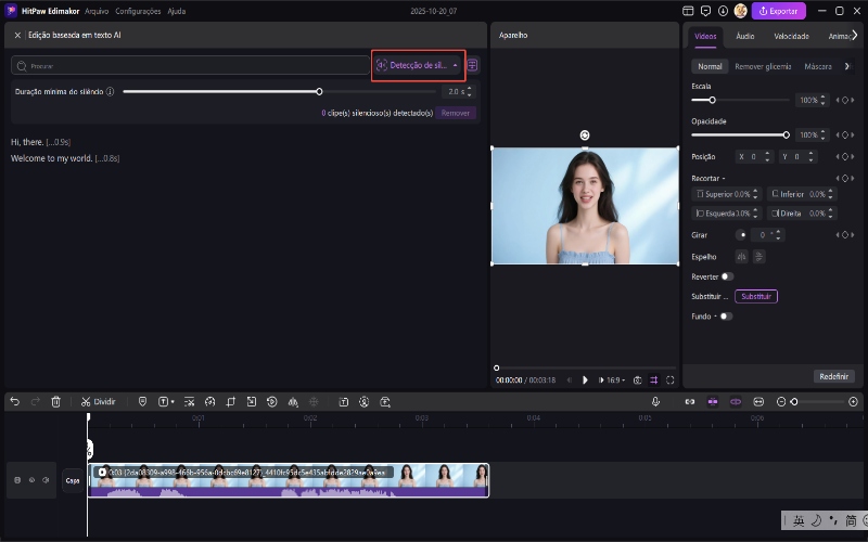 edição baseada em texto detecção de silêncio